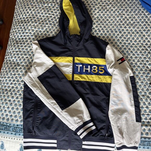 Tommy Hilfiger TH85 Colorblock Hooded Jacket Size Small Petite Blue White NWOT - Picture 11 of 16